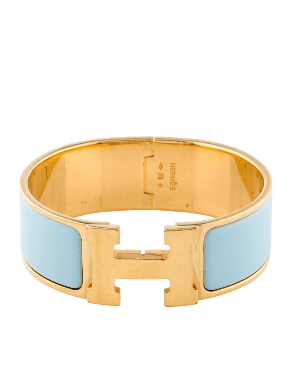 Hermès Click Clack H Enamel and Gold Plated Bangle - Light Blue
